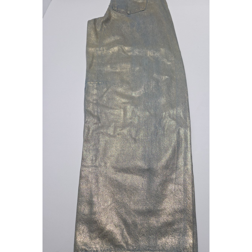 Women's Metallic Gold Barrel Jeans High Rise Curved Leg Button Fly Size 2 New - Picture 6 of 6